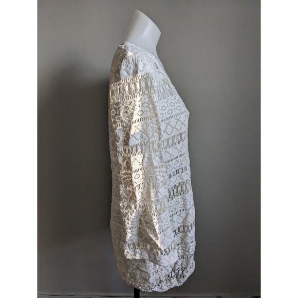 Milly Cabana Size Small Crochet Shift Mini Dress White V Neck Long Sleeves - Picture 8 of 14